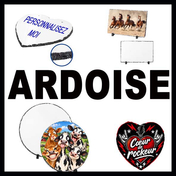 Ardoises personnalisées — rond, rectangle et cœur — photo et texte inclus